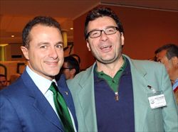 Il capogruppo alla Camera, Marco Reguzzoni e il segretario della Lega Lombarda, Giancarlo Giorgetti, due esponenti del cosiddetto Cerchio Magico, cioè i fedelissimi a Bossi.