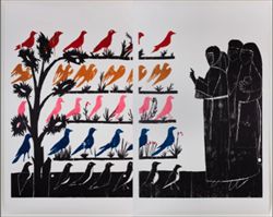 "VogelPredict" (predica agli uccelli), una delle opere esposte alla Collezione Maramotti.