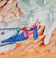 Giona nella bocca della balena di Petrus Gilberti, inizio del XV secolo. Londra, British Library.