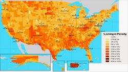 La mappa della povertà in America: più scire le zone con la maggior percentuale di poveri.
