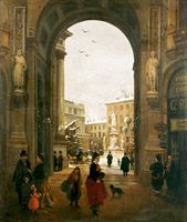  ''Veduta di Piazza della Scala con neve cadente vista dalla Galleria'' di Angelo Inganni, una delle opere delle Gallerie d'Italia.