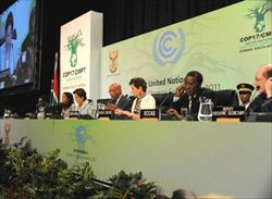 Un'immagine della diciassettesima Vonferenza sui cambiamenti climatici promossa dall'Onu a Durban, in Sudafrica.