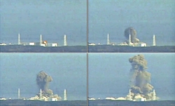 In sequenza, le immagini dell'esplosione del reattore a Fukushima.