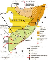 Una cartina tratta dalla rivista di geopolitica "Limes" per capire la situazione in Somalia e nel Corno d'Africa..