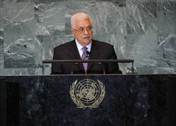 New York. Lo storico intervento del presidente dell'Autorità palestinese  Abu Mazen alla sessantaseiesima Assemblea generale dell'Onu, venerdì 23 settembre 2011. Foto Ansa. 