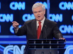 Newt Gingrich, vincitore dell'ultimo duello in Tv per la nomination repubblicana alla sfida di novembre contro Obama (foto Ansa).