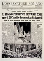Prima pagina dell'Osservatore Romano annuncia l'apertura del Concilio Vaticano II, il 12 ottobre 1962. 