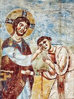 Gesù guarisce un cieco, affresco, scuola cassinese. Sant'Angelo in Formis, Capua.