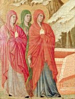 Le tre Marie al sepolcro, particolare dalla Maestà di Duccio di Buoninsegna (1260 ca.-1318). Siena, Museo dell’Opera della Metropolitana.