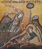 Caino uccide Abele, Monreale, mosaico del XII secolo.