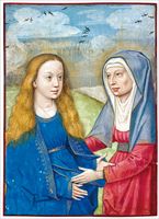 Visitazione, Maria ed Elisabetta, miniatura, Egerton 1149, f.53v. Londra, British Library.