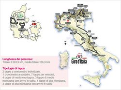 La cartina con le tappe del 95° Giro d'italia (immagine e copertina Ansa).