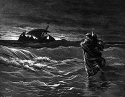Gustave Doré (1832-1883), Gesù cammina sulle acque, incisione.