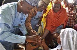 La vaccinazione anti-polio di un bambino in Nigeria (Ansa).
