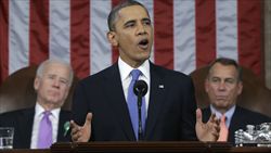 Barack Obama parla al Congresso per l'annuale rapporto sullo stato dell'Unione (Reuters).