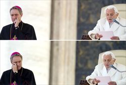 L'ultima udienza generale di papa Benedetto XVI. La commozione del segretario, monsignor Georg. Foto Ansa.