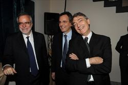 Andrea Riccardi, fondatore della Comunità Sant'Egidio, con l'attuale presidente Marco Impagliazzo e il portavoce Mario Marazziti.