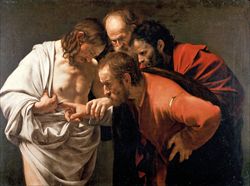 Caravaggio, Incredulità di Tommaso , 16oo-01. Potsdam-Sans-Souci, Bildergalerie.