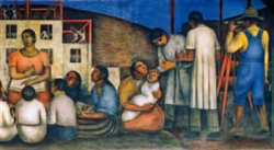 Maestro di scuola del Nuovo Mondo, opera di Diego Rivera, murales, 1928, Città del Messico