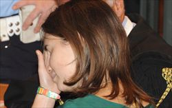 Amanda Knox in lacrime davanti ai giudici di Perugia.