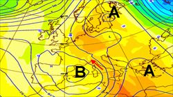 Ecco la posizione prevista, per domenica 6 novembre, del vortice di bassa pressione che insisterà sull’Italia fino a mercoledì