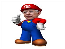 Nel fotomontaggio, il presidente Monti nei panni di Super Mario.