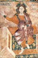 Cristo benedicente, miniatura, arte lombarda del IX secolo. Vercelli, Biblioteca capitolare