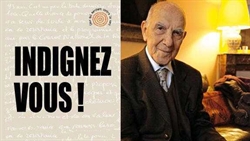 Hessel e la copertina del suo libro, best seller in Francia
