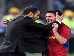 Lionel Messi con Josep Guardiola