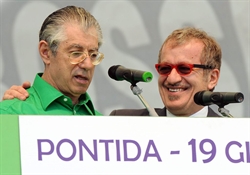 Umberto Bossi e Roberto Maroni all'ultimo raduno di Pontida.