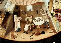 Il vizio della gola interpretato dal pittore fiammingo Hieronymus Bosch (1453-1516). Il dipinto è al Prado, a Madrid, in Spagna.