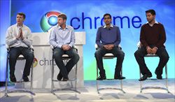 I principali manager "executive" del gruppo Google, durante una presentazione del browser Internet "Chrome" a San Francisco, in California (Reuters).