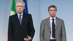 la conferenza stampa del premier Monti con il presidente della Regione Emilia Romagna Vasco Errani.