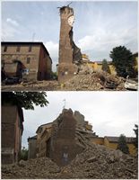 Torre a Finale Emilia distrutta dal terremoto (foto Reuters).