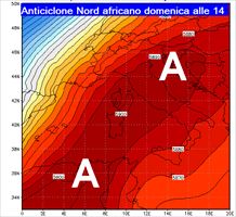 L'anticiclone Nord africano che porterà in tutta Italia una nuova ondata di caldo intenso il prossimo fine settimana.