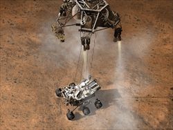 Alcune immagini, create con la computer grafica, del rover Curiosity in atterraggio su Marte e al lavoro sul pianeta "rosso". Il veicolo raccoglierà campioni di rocce e di terreno. Altri strumenti studieranno l'ambiente ed eventuali condizioni favorevoli alla vita (Nasa).