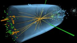 La riproduzione grafica dello svolgimento dell'esperimento CMS, che in coordinazione con l'esperimento ATLAS ha dimostrato l'esistenza del bosone di Higgs.