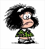 Mafalda in un uno dei suoi tipici, impertinenti atteggiamenti.