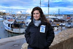 Laura Boldrini a Lampedusa come portavoce dell'Unhcr.