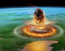 Una simulazione dell'impatto dell'asteroide che 65 milioni di anni fa cadde vicino allo Yucatan.