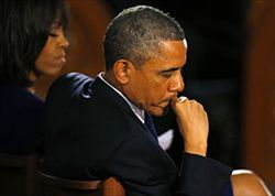Obama alla commemorazione delle vittime della strage di Boston (Reuters).